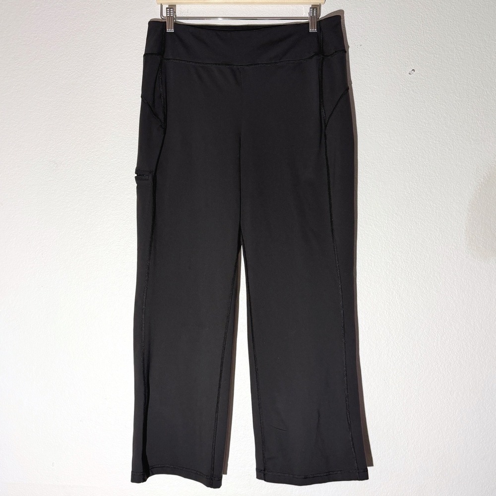 Duluth Trading Co Black No-Yank Wide Leg Yoga Pants Women Size L x 29 Activewear